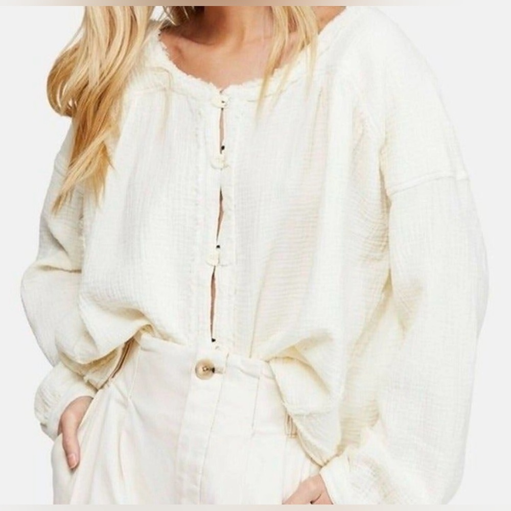 We the Free People Gauze Cream Color Button Blouse Size XS